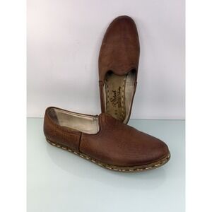 Sabah Fort Worth Brown Leather Slip On Shoes Womens 41 US 10 Handmade Turkish